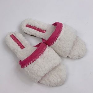 Jack Rogers Sherpa Pink Slider Slippers Size 7 Faux fur Open Toe New NWOT